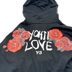 Y-3 ADIDAS YOHJI LOVE YAMAMOTO‎ | Women's Medium Cropped Black Hoodie Red Roses